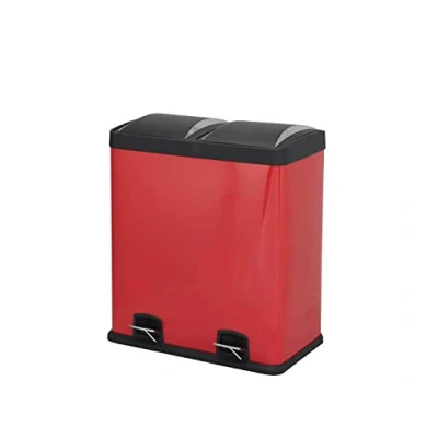 Image of jiande Dual Recycling Bin 60L Rubbish Stainless Steel Food Waste Pedal Plastic Lids 2X30 Litre Removable Compartments to Separate (Color : Red)