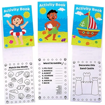 Image of Baker Ross FC959 Seaside Mini Activity Books for Kids Pack of 12, Entertaining Travel Activities, Party Favours, and Colouring Children