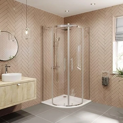 Image of 800 x 800mm Quadrant Shower Enclosure Frameless Walk in 8mm Glass Premium Tray with Waste
