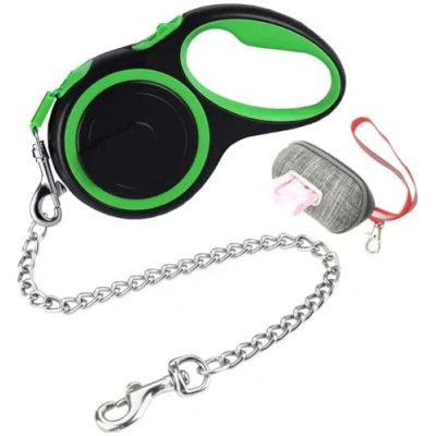 Image of Etechydra Dog Lead Retractable Leash 5m / 16ft, Nylon Tape Pet Lead, with Anti Bite Chain for Medium Large Dogs Heavy Duty Walking Leash, Green