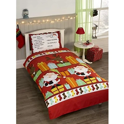 Image of Rapport Home Father Christmas Toddlers Bedding Set Xmas Santa&#039;s Presents Cot Duvet Cover
