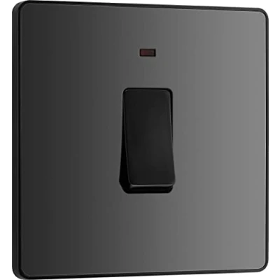 Image of BG Electrical Single Wall Switch with LED Power Indicator, Double Pole, Screwless Front Plate, Round Edges, Evolve, Black Chrome, 20A, PCDBC31B