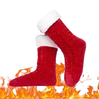 Image of Foozie Socks, Socks for Women, The Christmas Cozy Soft Thick Fuzzy Non Slip (Red,One size)