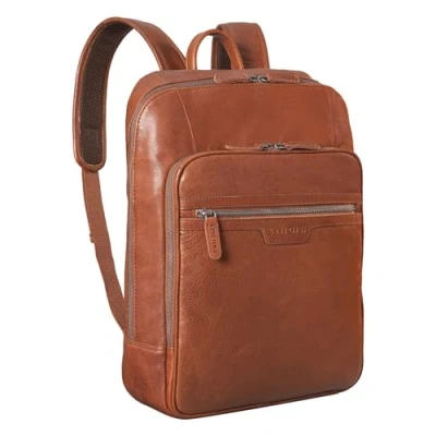 Image of STILORD &#039;Malik&#039; Large Work Backpack Leather Laptop 15.6 inch Business Rucksack Vintage Shoulder Bag College XL in Genuine Leather, Colour:maraska Brown