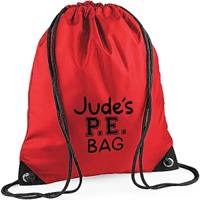 Image of TeddyTs Personalised PE Bag Drawstring School Sports Kit (Red), 45cm x 33cm