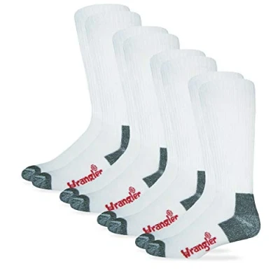 Image of Wrangler Men&#039;s Riggs Non Binding Boot Work Cotton Cushion Smooth Toe Socks 4 Pair Pack, White, Large (Pack of 4)
