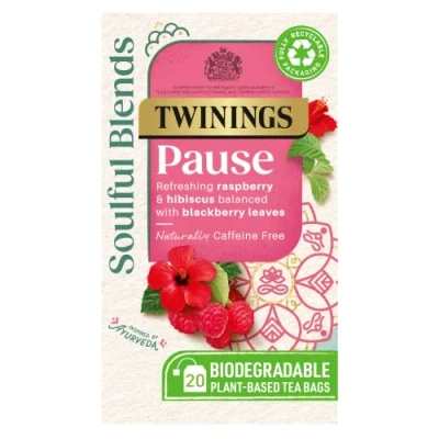 Image of Twinings Soulful Blends Pause Inspired by Ayurveda Refreshing Raspberry &amp; Hibiscus Herbal Tea Infusion with Blackberry Leaves 20 x Biodegradable Bags