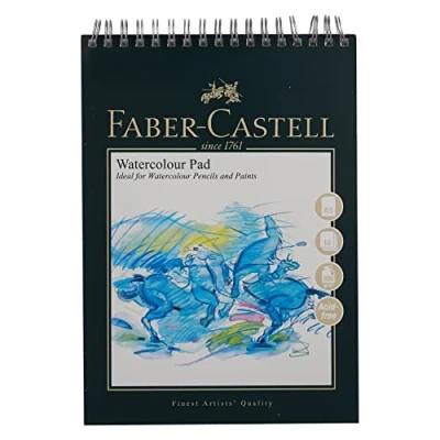 Image of Faber Castell Art &amp; Graphic Watercolour Pad, A5, Acid Free Spiral Bound Paper 300 GSM, 10 Sheets For Paint, Pencils And Markers, Arts, Craft, Home School
