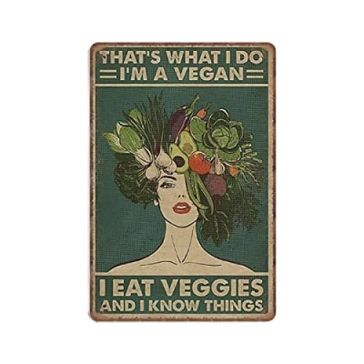 Image of DAIERCY Funny Vintage Sign Retro Green I&#039;m A Vegan Metal Tin Signs for Kitchen Garden Garage Bathroom Wall Decor 20x30 cm