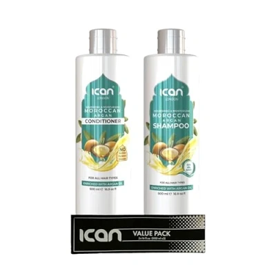 Image of ican London Moroccan Argan Oil Enriched Anti Dandruff, Itch Relief Formula Shampoo &amp; Conditioner DUO PACK 500ml Each