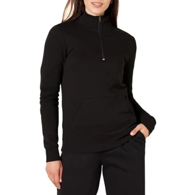 Image of Amazon Essentials Women&#039;s Long Sleeved Fleece Quarter Zip Top (Available in Plus Size), Black, XS