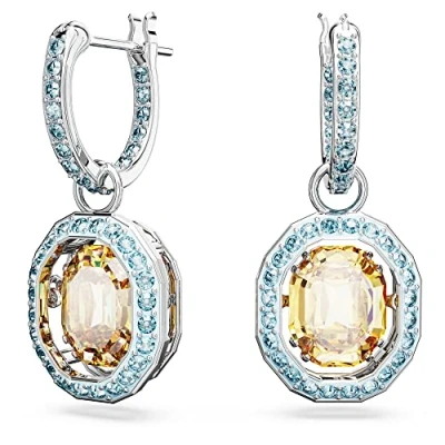 Image of Swarovski Chroma drop earrings, Octagon cut, Multicoloured, Rhodium plated
