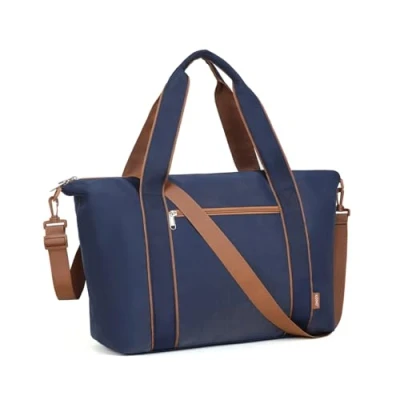 Image of Kono Travel Duffel Bag with a Wet Pocket Underseat Cabin Water Resistant Carry On Hand Luggage Weekend Bags for Women (Navy/Brown)