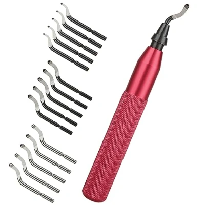 Image of ASelected Hand Deburring Tool With 15 PCS High Speed Steel Blades, 360 Degree Rotary Burr Remover Swivel Head Handle Replacement For Cutting Deburrs Metal, Wood Or Plastic