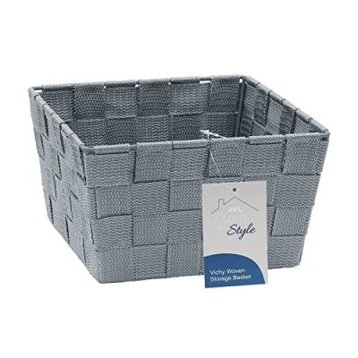Image of JVL Vichy Square Nylon Storage Basket, Grey