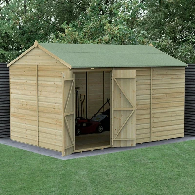 Image of 12&#039; x 8&#039; Forest Beckwood 25yr Guarantee Shiplap Pressure Treated Windowless Double Door Reverse Apex Wooden Shed (3.6m 2.61m)