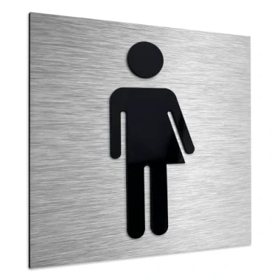 Image of ALÚMADESIGNCO Gender Neutral Toilet Sign Transgender Door Signs Non Binary Trans Signage Unisex Restroom Plaque 120 x mm, Silver, black Acrylic