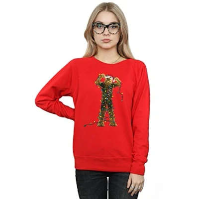 Image of Star Wars Women&#039;s Chewbacca Christmas Lights Sweatshirt Large Red
