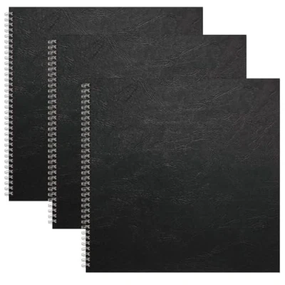 Image of Rhino Stationery XL Hardback Scrapbook (12x12, 30x30cm) Plain Black Sugar Paper 40 Pages Pack of 3 Ideal for Scrapbooking, Cuttings &amp; Craft