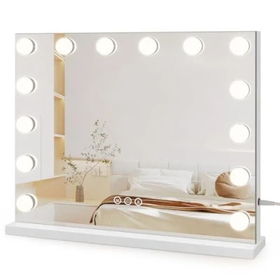 Image of Dripex Hollywood Vanity Mirror with Lights, 50x42cm Large Lighted Makeup 14 Dimmable LED Bulbs, Touchscreen Control, Cosmetic Tabletop for Bedroom, Dressing Room(White)