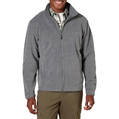 Image of Amazon Essentials Men&#039;s Full Zip Fleece Jacket (Available in Big &amp; Tall), Charcoal Heather, XS