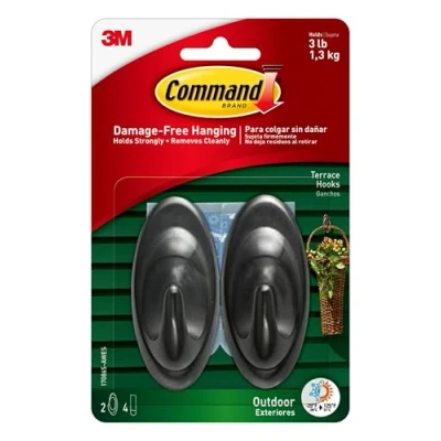 Image of Command Outdoor Terrace Hook, Medium, Slate, 2 Hooks (17086S AWES), Slate Gray AW E)