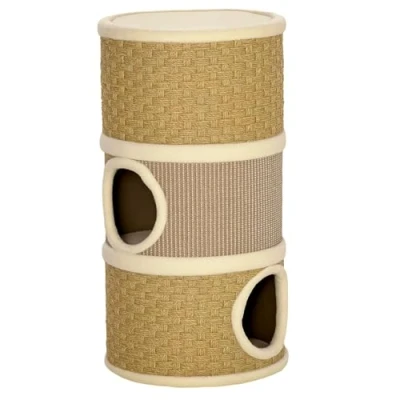 Image of PawHut Cat Scratching Barrel Kitten Tree Tower for Indoor Cats Pet Furniture Climbing Frame Covered with Sisal and Seaweed Rope Cozy Platform Soft Plush