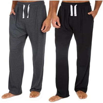 Image of INSIGNIA 2 Mens Pyjamas Lounge Pants Bottoms Soft Jersey (Black Charcoal, L)