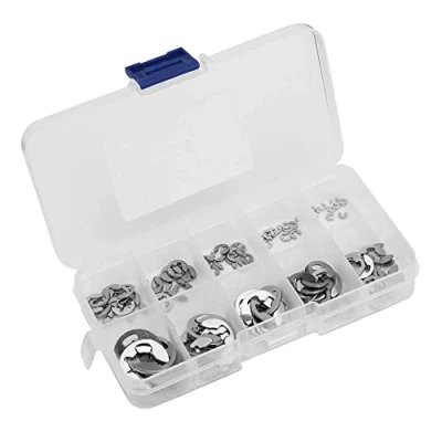 Image of E Clips, Stainless Steel Opening Ring Circlips Kit, 120Pcs Clip Retaining Snap Circlip Pliers Fastener Assortment Kit with Plastic Box, 1.5mm 10mm