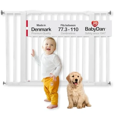 Image of BabyDan Swing Shut, Pressure Fit Stair Gate, Covers openings between 77.3 110 cm/30.5 43.3 inches, Baby Gate/Safety White, Made in Denmark (Pet Gate/Dog gate)