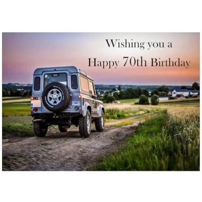 Image of Beebooh cards Land Rover in countryside 70th birthday card