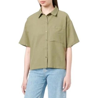 Image of PIECES Women&#039;s Pcmilano SS Shirt, Deep Lichen Green, M