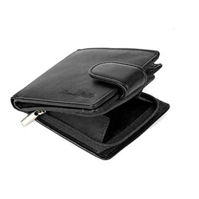 Image of Wallets Mens Slim RFID Blocking Genuine Leather with Zip Coin Pocket, Banknote Compartments, Card Holders Pouch ID Window. Wallet for Men Gift Box