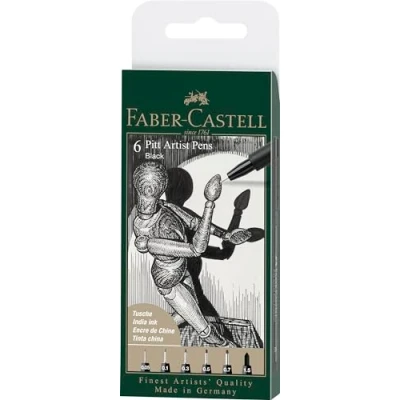 Image of Faber Castell F167116 Pitt Artist Pen Wallet of 6 with Assorted Tips Black