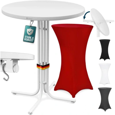 Image of CASARIA® Round Bar Table with Slip Cover 110 High 80cm Diameter Foldable &amp; Easy To Transport Powder Coated Metal Stable Bistro Party Weatherproof White Red