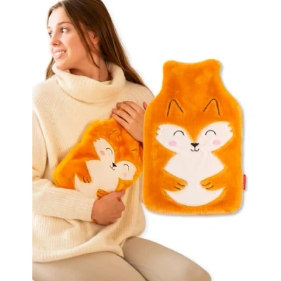 Image of soxo Plush Hot Water Bottle Cover Hand Warmer Neck Period Back Pain Relief Kids Bottles Fox