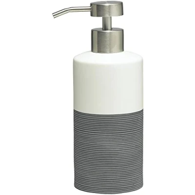 Image of Sealskin Doppio Soap Dispenser, Porcelain, Grey, 8.5 x 18 6.7 cm