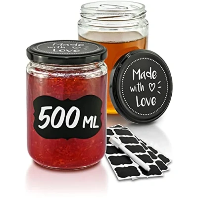 Image of Praknu Set of 12 Preserving Jars With Screw Lids 500 ml Jam Lid Labels &amp; Pen Airtight Dishwasher Safe Ideal for Gifting
