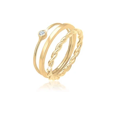 Image of Elli Ring Ladies Set Solitaire Basic Twisted with Crystal in 925 sterling silver