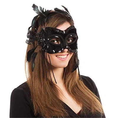 Image of Bristol Novelty EM196 Velvet and Feather Mask Black Pack of 1 Eye Headband, Womens, One Size