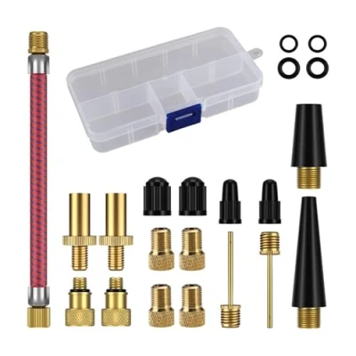 Image of EUZUXU Bike Valve Adapter DV/AV/SV Set, Tire Adapters for Compressor Bicycle Pump, with Ball Pump Needle