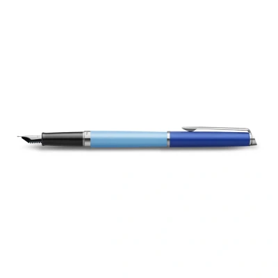 Image of Waterman Hémisphère Fountain Pen Metal &amp; Blue Lacquer with Palladium Coated Trim Stainless steel Medium Nib Gift Box