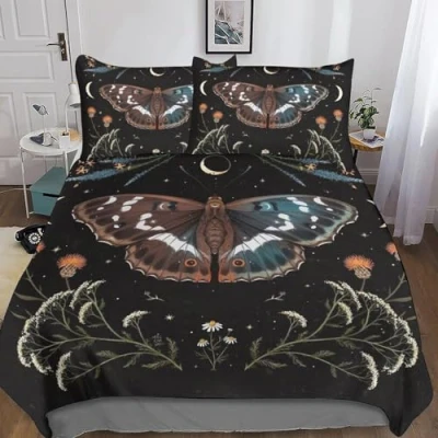Image of Bedding Floral Starry Sky Wildflower Duvet Cover Set 3D , 3 Pieces Quilt Moth Soft Microfiber Bedroom with 2 Pillowcase,for Teens And Adults (Single) Double（200x200cm）