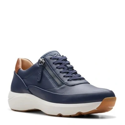 Image of Clarks Women&#039;s 261766494 Sneaker, Navy Leather, 8 UK