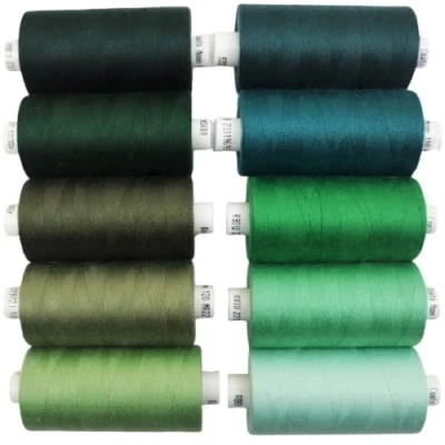 Image of Coats Moon Assorted Sewing Thread Box of 10 reels Polyester All Purpose for Sewing, Over Locker, Stitch, Quilt 1000 Yards 120’s (Greens)