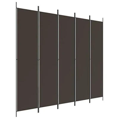 Image of vidaXL 5 Panel Room Divider Foldable, Breathable Fabric, Privacy Screen, Sunlight Blocker, Modern Design, Suitable for Living &amp; Bedroom Brown