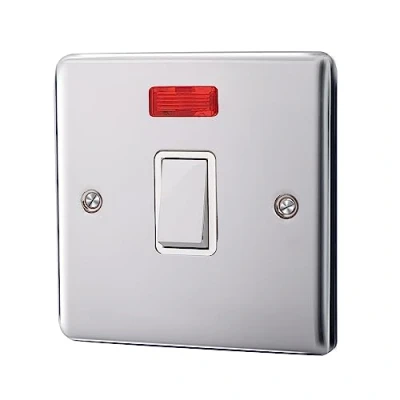Image of ASAB 20A Double Pole Switch with Neon Light PGM 33704 Brushed Steel Standard UK Power Easy to Install High Bright for Use Polished Finish Durable Long Lasting