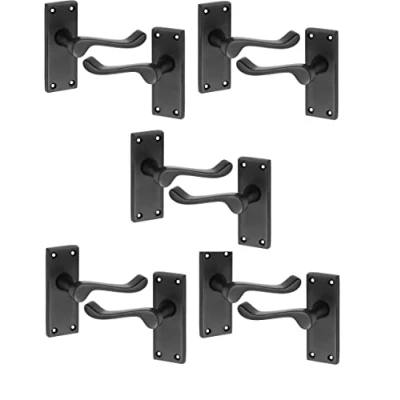 Image of Golden Grace 5 Pairs of Victorian Scroll Matt Black Lever Latch Door Handles 120mm Long