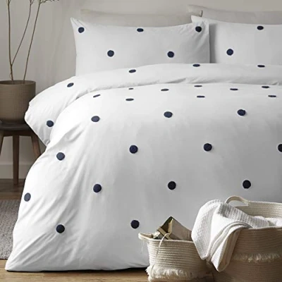 Image of Appletree Garden Duvet Cover Set, 100% Cotton, White with Navy Dots, Double
