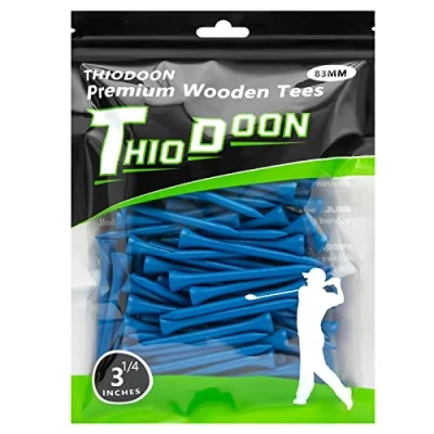 Image of THIODOON Golf Tees 83mm Less Friction Wooden Training for Golfer Professional Natural Wood Bulk 100 Count Golfing Blue